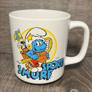 Smurf Sporty Vintage 80’s Mug - White Ceramic Collectible